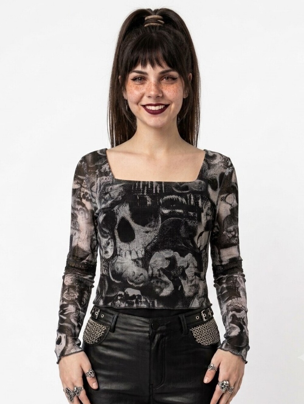 Social Collision Hot Topic Sleepy Hollow Collage Flare Long Sleeve Crop Top -XL